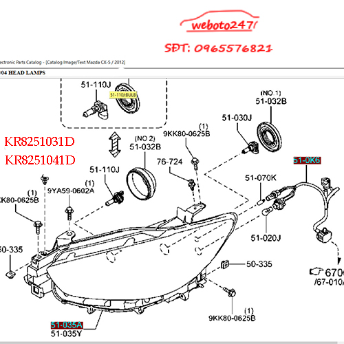 Đèn pha cos CX5 2012 - 2015 all new mã phụ tùng chính hãng: KR8251031D ( RH) và KR8251041D( LH).