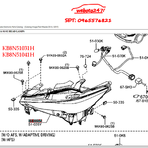 Đèn pha cos xe Mazda CX5 2018 mã phụ tùng: KB8N51031H ( RH) và KB8N51041H( LH)