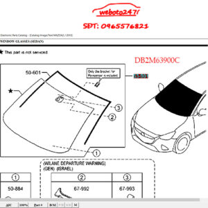 Kính chắn gió trước xe Mazda 2 all new mã phụ tùng: DB2M63900C .
