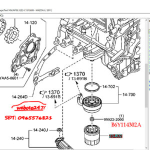 Lọc nhớt Mazda 3S sản xuất năm 2009-2014 mã phụ tùng: B6Y114302A